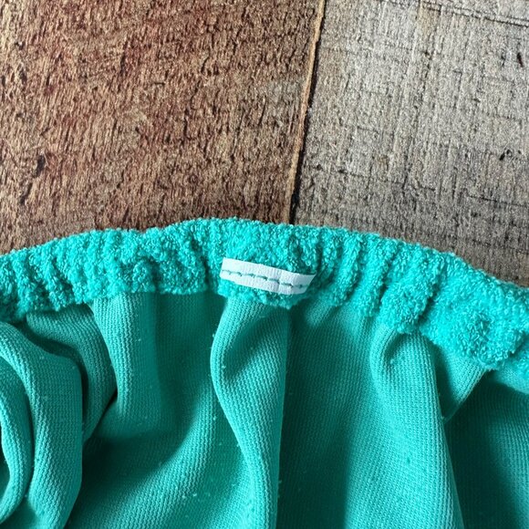 Green Terry Cloth Midi Sundress With Floral Embroidery Cami Sleeves Sleeveless - Picture 7 of 8